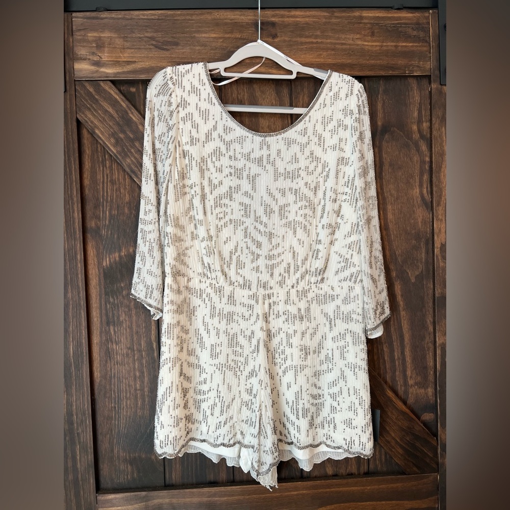 Lulus White and Silver Romper Size L